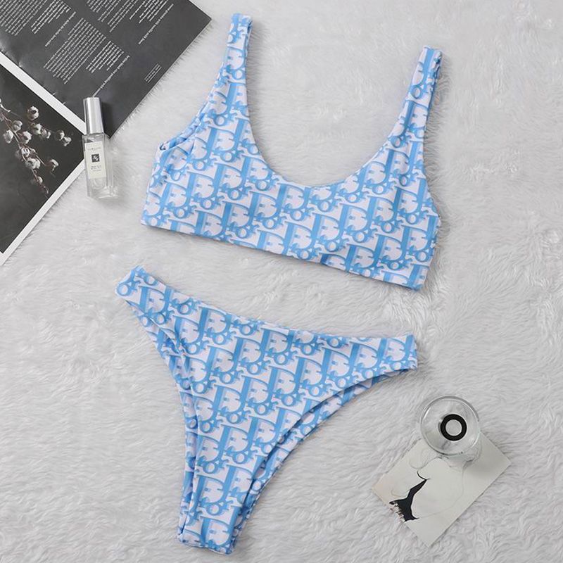 Dior Bandeau Bikini Women Oblique Motif Lycra Sky Blue Hot Sale