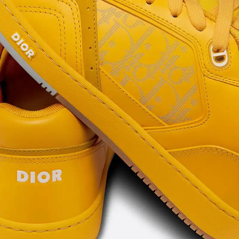 Affordable Hot Dior B27 Sneakers Unisex World Tour Onlique Galaxy Calfskin and Suede Yellow