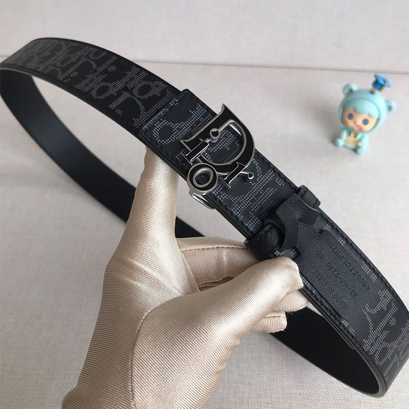 Dior World Tour Reversible Belt Oblique Calfskin Black Hot Sale