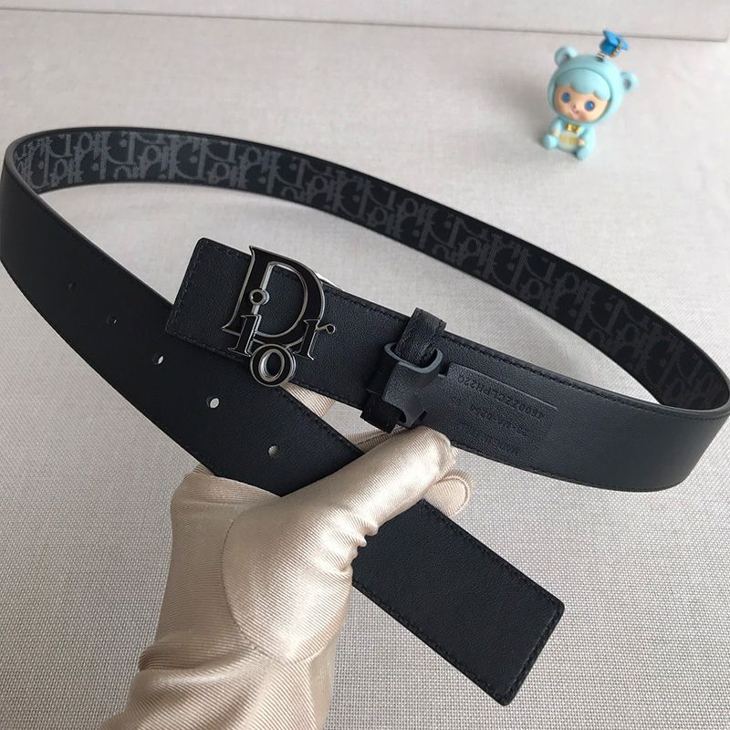 Dior World Tour Reversible Belt Oblique Calfskin Black Hot Sale