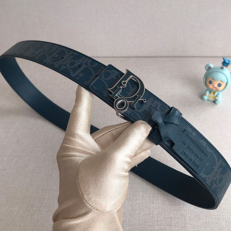 Dior World Tour Reversible Belt Oblique Calfskin Blue