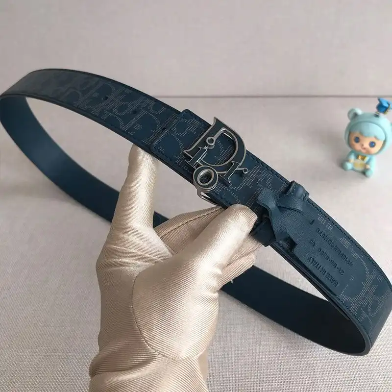 Affordable Hot Dior World Tour Reversible Belt Oblique Calfskin Blue