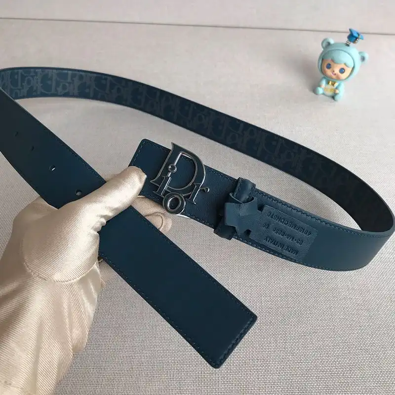 Affordable Hot Dior World Tour Reversible Belt Oblique Calfskin Blue