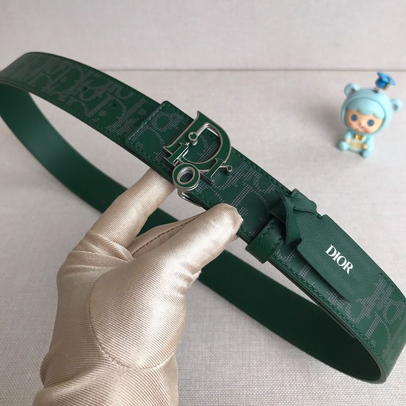 Dior World Tour Reversible Belt Oblique Calfskin Green Hot Sale