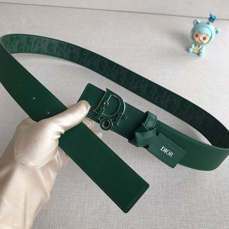 Dior World Tour Reversible Belt Oblique Calfskin Green Hot Sale