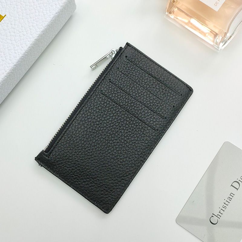 Hot Dior Zipped Card Holder Oblique Motif Canvas Calfskin Black