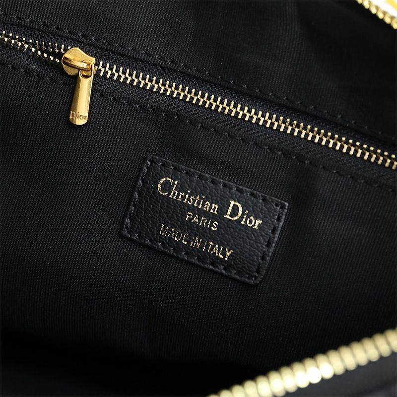 Dior Zipped Pouch Cannage Topstitching Calfskin Black Hot Sale