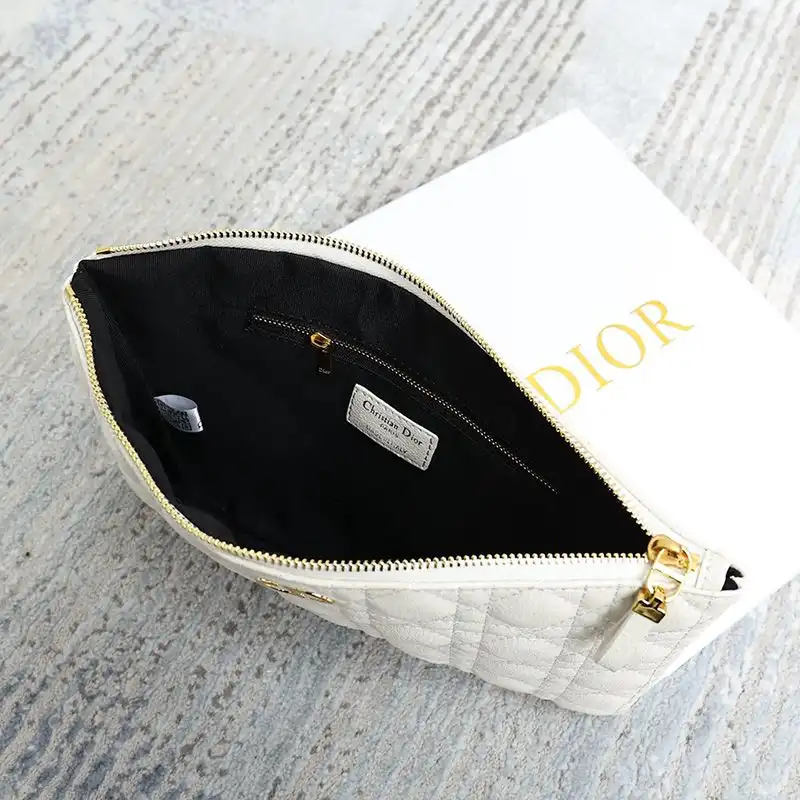 Affordable Hot Dior Zipped Pouch Cannage Topstitching Calfskin White