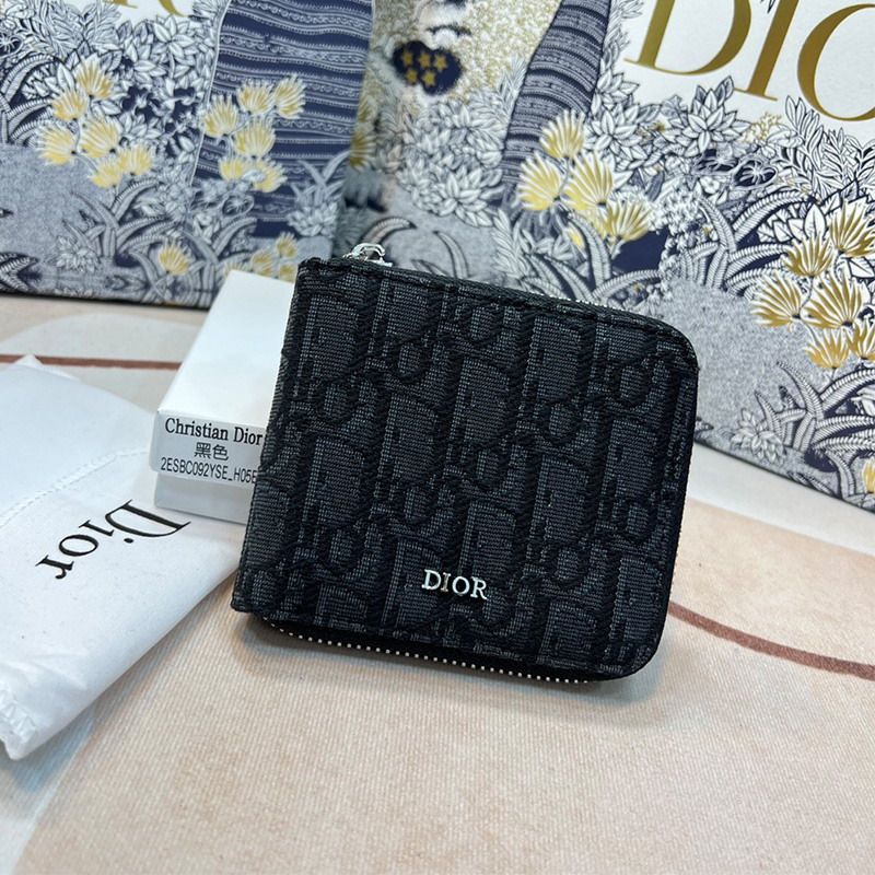 Dior Zipped Wallet Oblique Motif Canvas Black Hot Sale