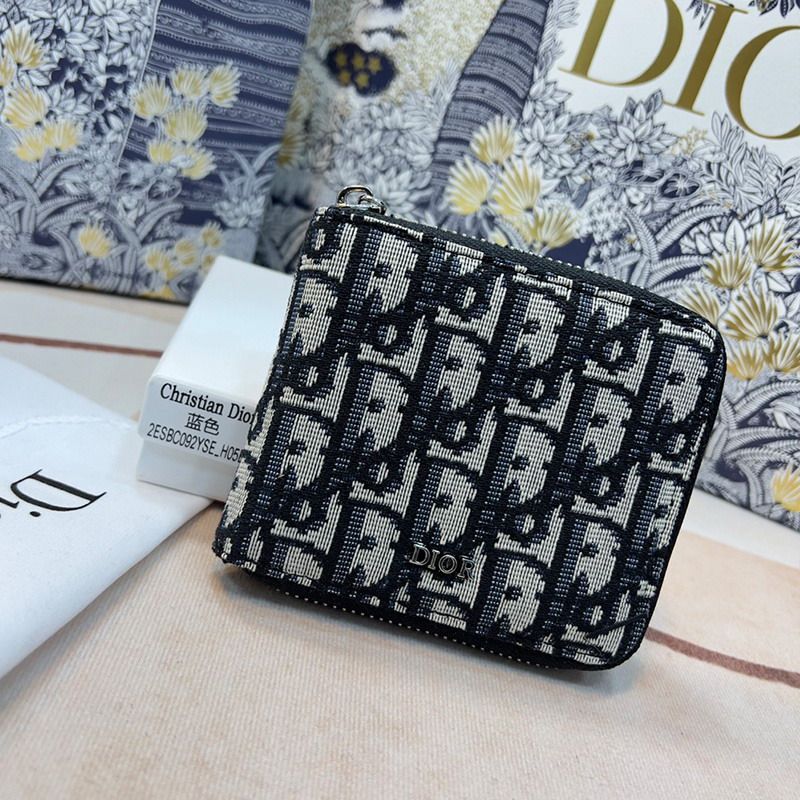 Dior Zipped Wallet Oblique Motif Canvas Blue Hot Sale