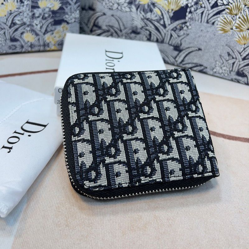 Hot Dior Zipped Wallet Oblique Motif Canvas Blue