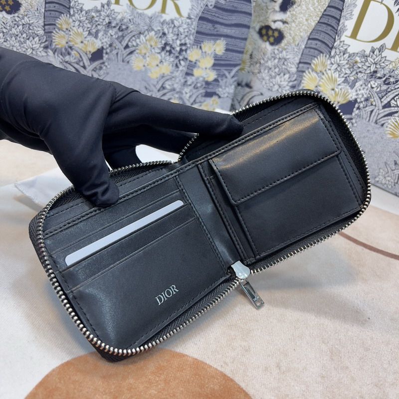 Hot Dior Zipped Wallet Oblique Motif Canvas Blue