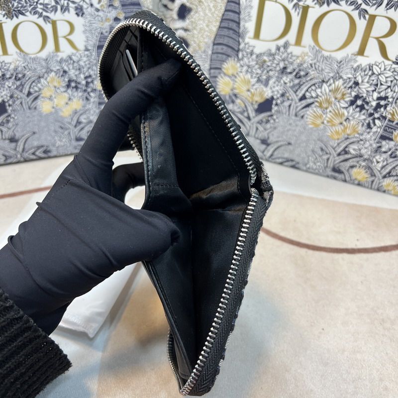 Hot Dior Zipped Wallet Oblique Motif Canvas Blue