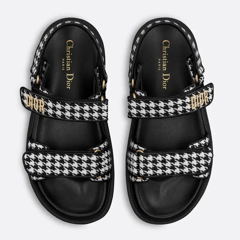 Hot DiorAct Sandals Women Micro Houndstooth Motif Technical Fabric Black