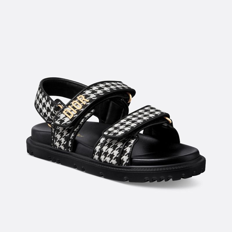 Hot DiorAct Sandals Women Micro Houndstooth Motif Technical Fabric Black