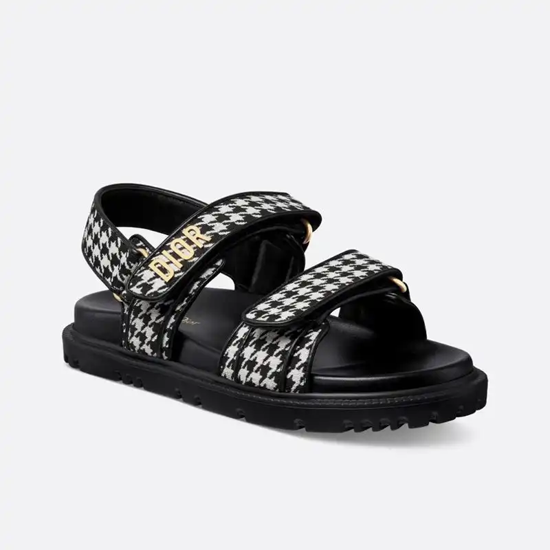 Affordable Hot DiorAct Sandals Women Micro Houndstooth Motif Technical Fabric Black