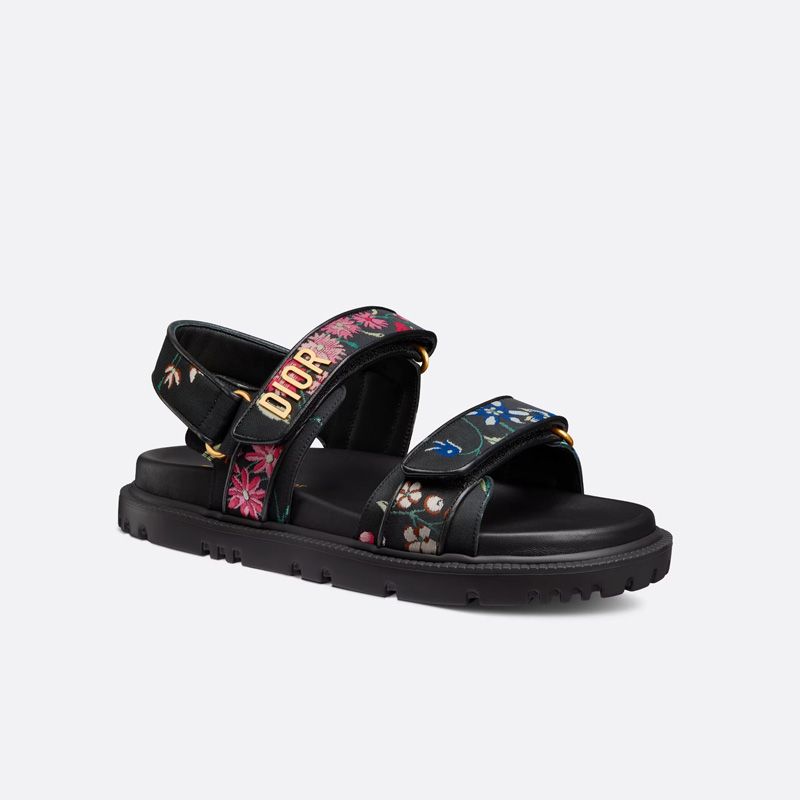 Hot DiorAct Sandals Women Petites Fleurs Technical Fabric Black