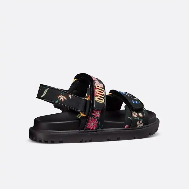 Affordable Hot DiorAct Sandals Women Petites Fleurs Technical Fabric Black