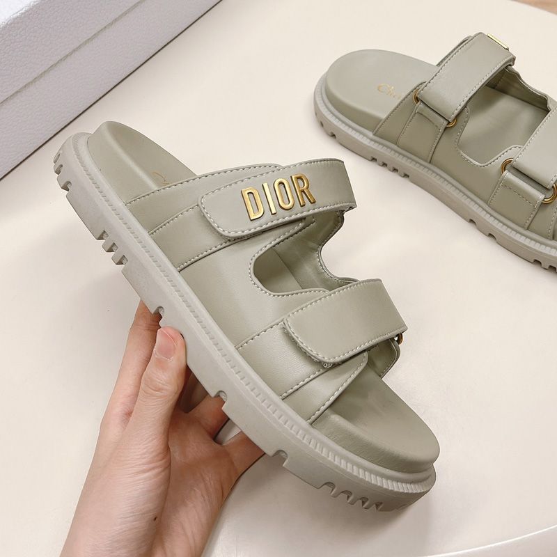 DiorAct Slides Women Calfskin Grey Hot Sale