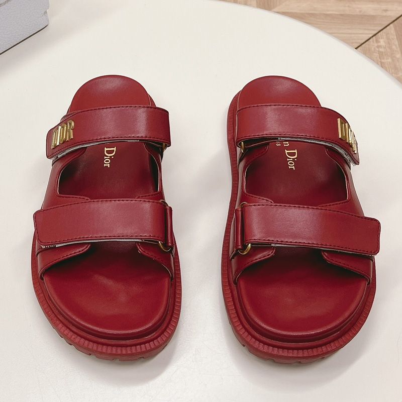 Hot DiorAct Slides Women Calfskin Red