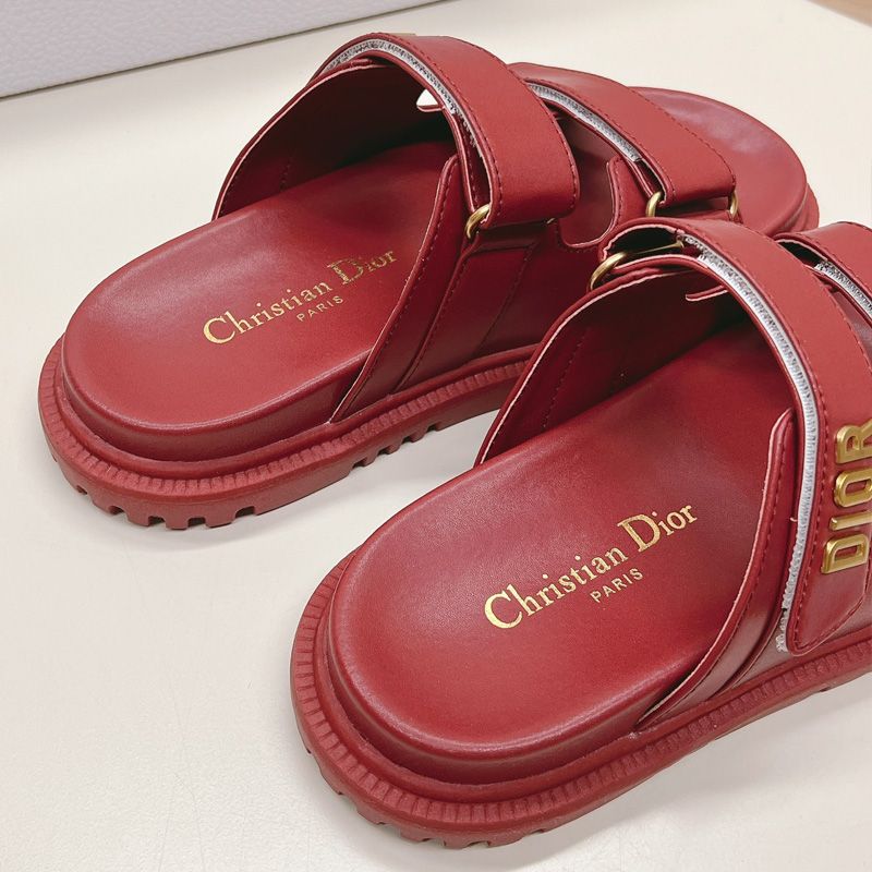 Hot DiorAct Slides Women Calfskin Red