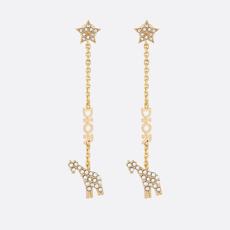 Diorable Giraffe Earrings Metal and White Crystals Gold Hot Sale