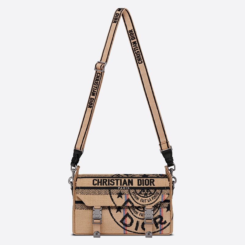 Small Diorcamp Messenger Jute Motif Canvas Beige Hot Sale