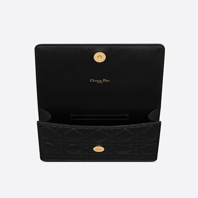 Hot Dior Caro Belt Pouch with Chain Cannage Calfskin Black