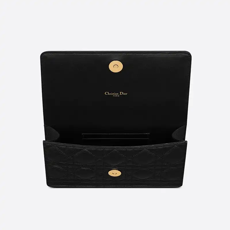 Affordable Hot Dior Caro Belt Pouch with Chain Cannage Calfskin Black