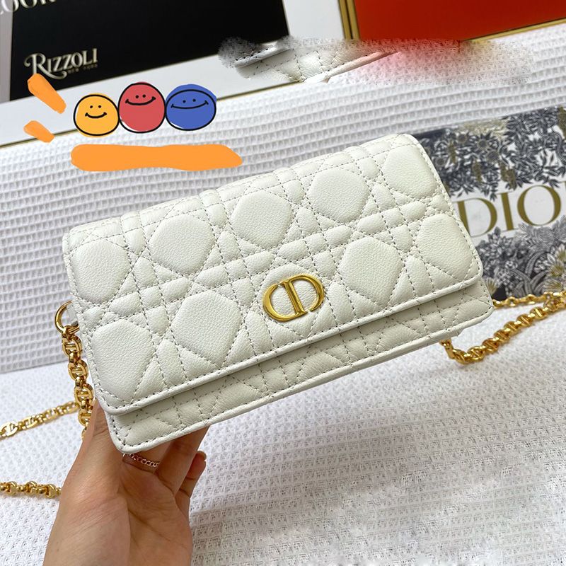 Dior Caro Belt Pouch with Chain Cannage Calfskin White Hot Sale