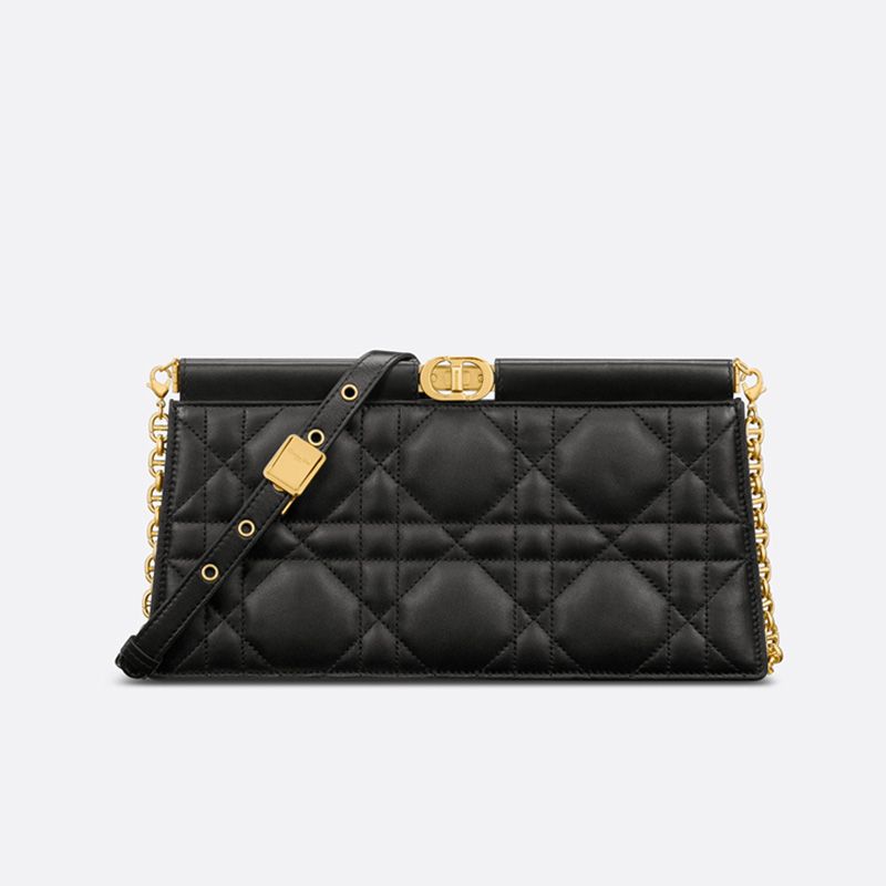 Hot Dior Caro Colle Noire Clutch with Chain Cannage Lambskin Black