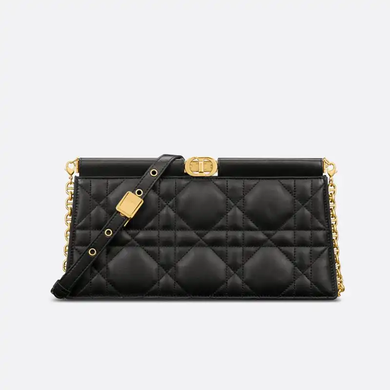 Dior Caro Colle Noire Clutch with Chain Cannage Lambskin Black Luxury