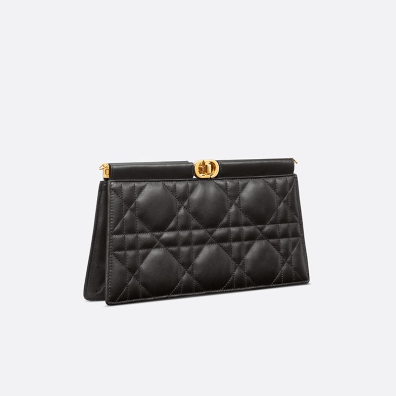 Dior Caro Colle Noire Clutch with Chain Cannage Lambskin Black Hot Sale