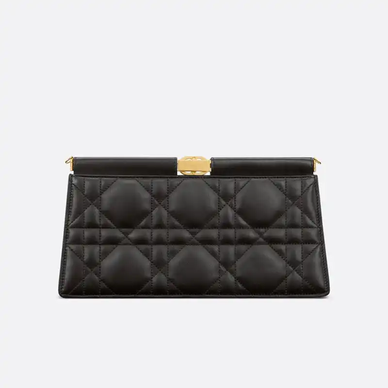 Cheap Hot Dior Caro Colle Noire Clutch with Chain Cannage Lambskin Black