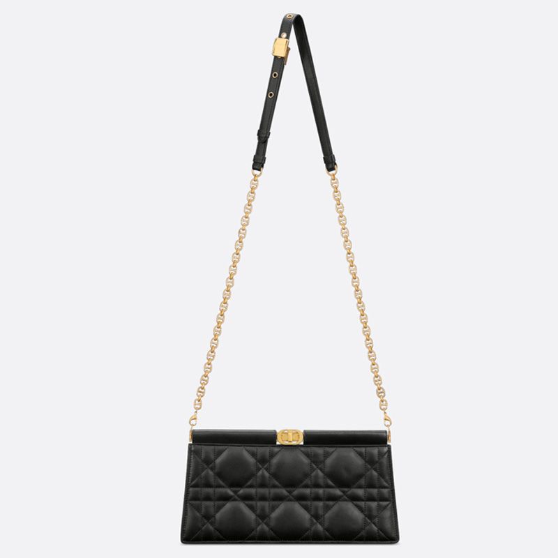 Dior Caro Colle Noire Clutch with Chain Cannage Lambskin Black Hot Sale