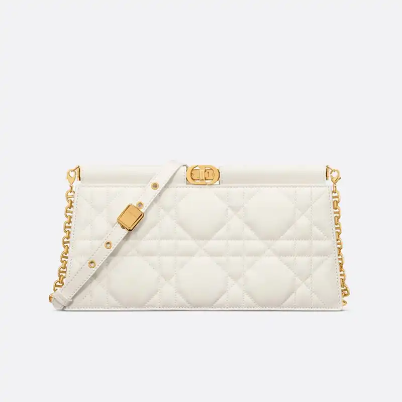 Hot Dior Caro Colle Noire Clutch with Chain Cannage Lambskin White