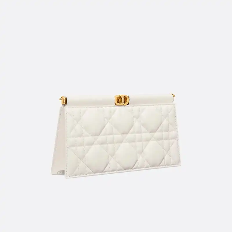 Cheap Hot Dior Caro Colle Noire Clutch with Chain Cannage Lambskin White