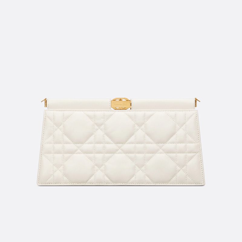 Hot Dior Caro Colle Noire Clutch with Chain Cannage Lambskin White