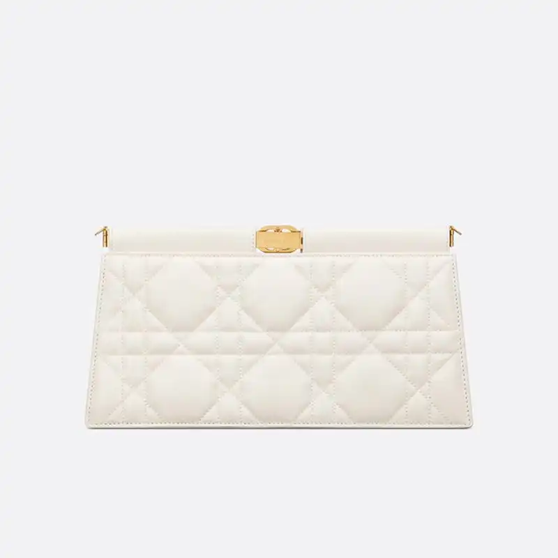 Cheap Hot Dior Caro Colle Noire Clutch with Chain Cannage Lambskin White