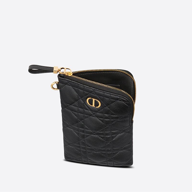 TOP Dior Caro Multifunctional Pouch Cannage Calfskin Black