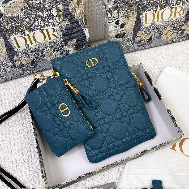 Hot Dior Caro Multifunctional Pouch Cannage Calfskin Blue