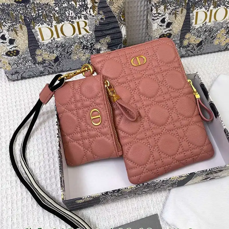 Hot Dior Caro Multifunctional Pouch Cannage Calfskin Pink