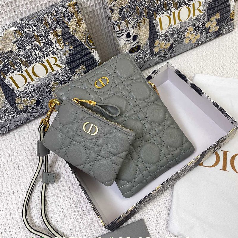 Hot Dior Caro Multifunctional Pouch Cannage Calfskin Sky Blue