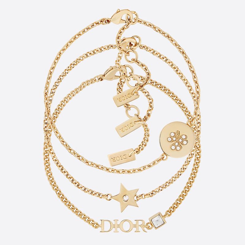 Diorevolution Bracelet Set Chain and White Crystals Gold Hot Sale