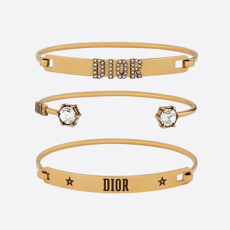 Diorevolution Bracelet Set Metal and White Crystals Gold Hot Sale