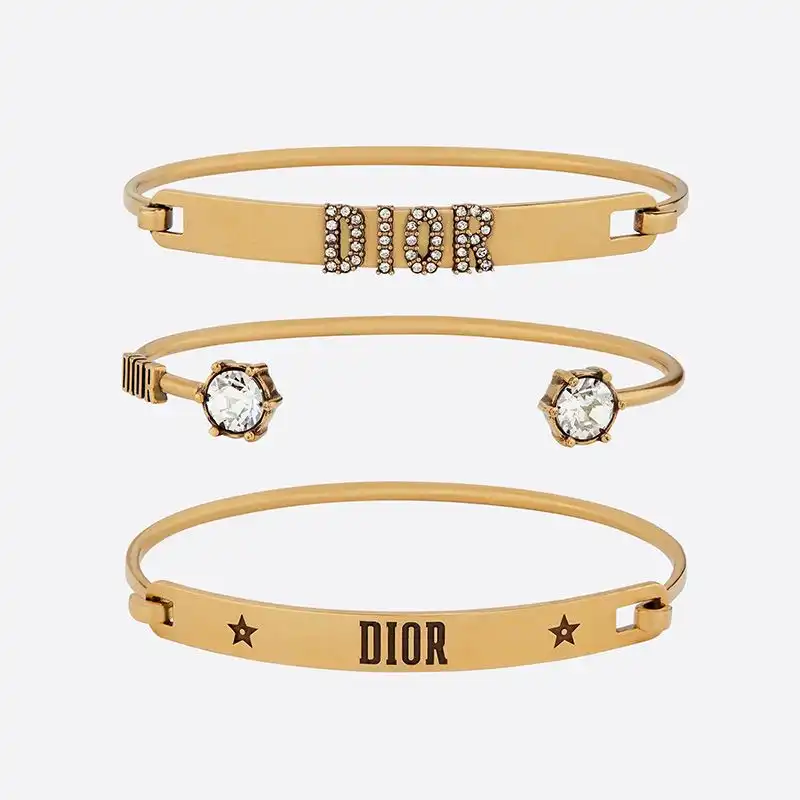 Hot Diorevolution Bracelet Set Metal and White Crystals Gold