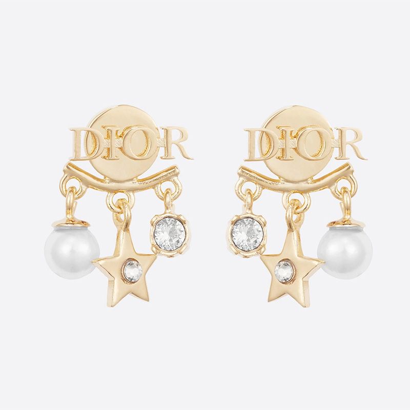 Hot Diorevolution Earrings Metal, White Resin Pearls And White Crystals Gold