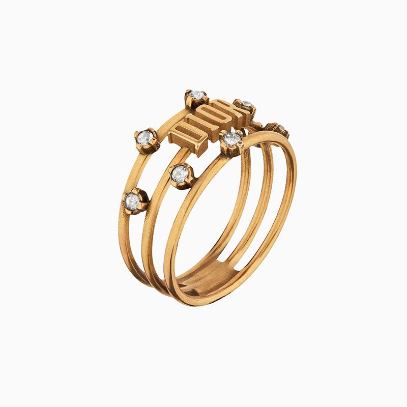 Diorevolution Ring with White Crystals Gold Hot Sale