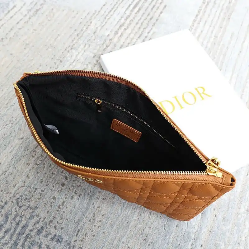 Affordable Hot Large Dior Caro Daily Pouch Cannage Calfskin Brown