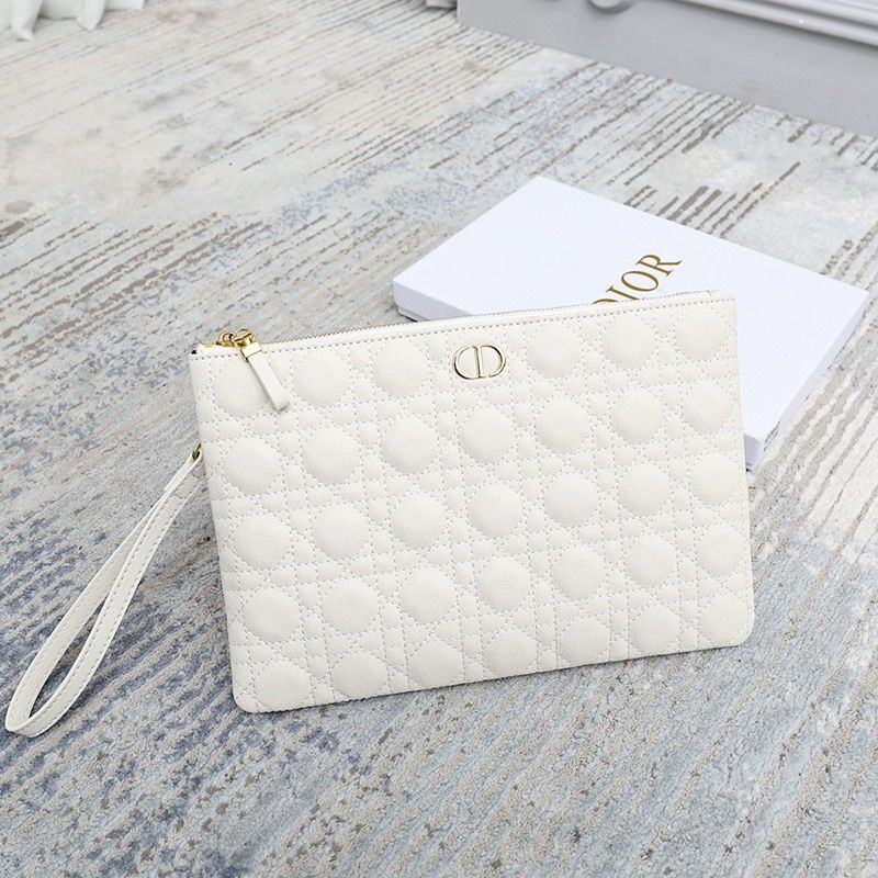 Hot Large Dior Caro Daily Pouch Cannage Calfskin White